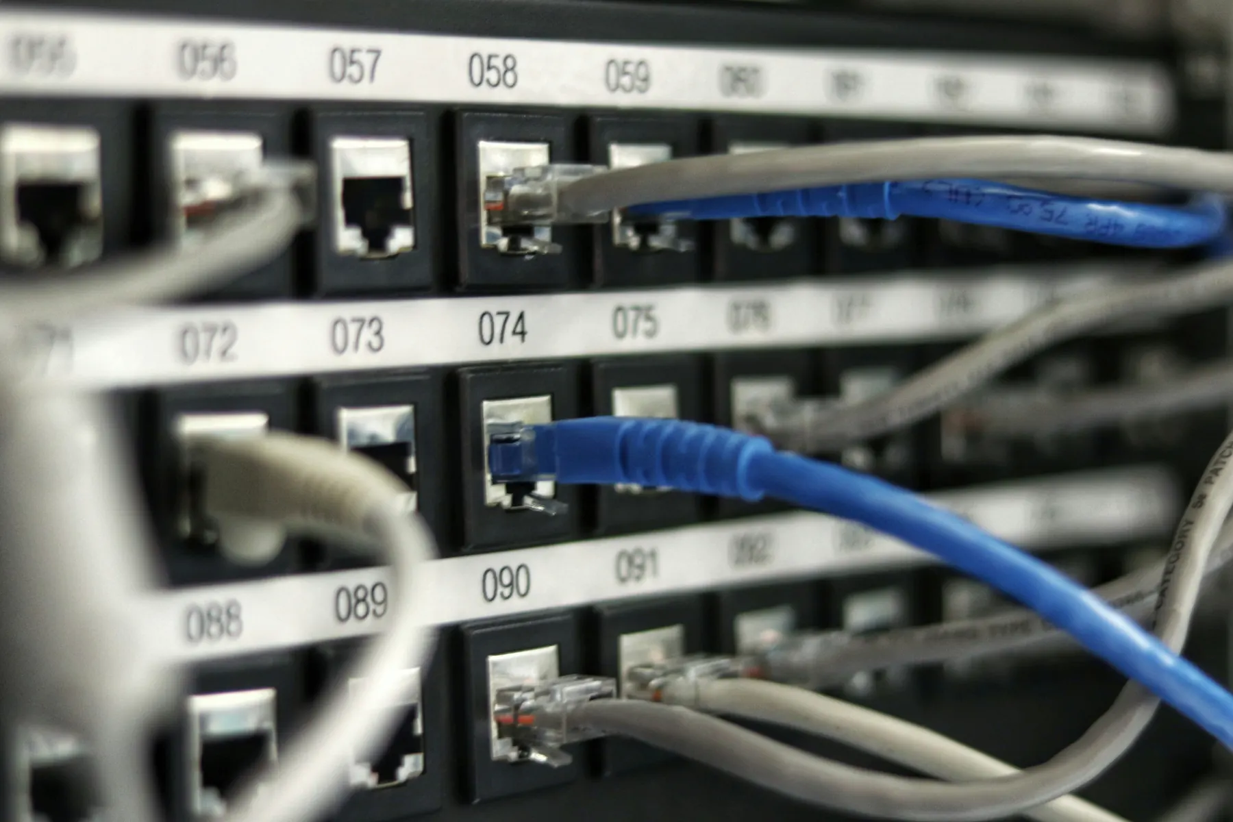 Numbered connection ports with labelled network cables